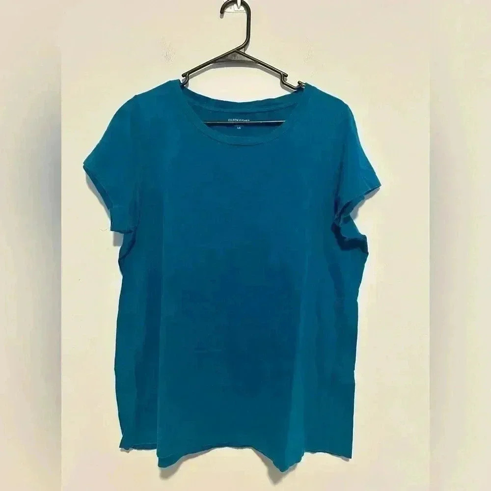 Eileen Fisher  Organic Cotton Womens Blouse Blue Size L FLAWED